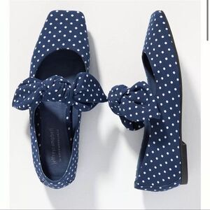 Anthropologie Jeffrey Campbell Printed polka-dot Bow Flats sz 8 navy w/white NEW